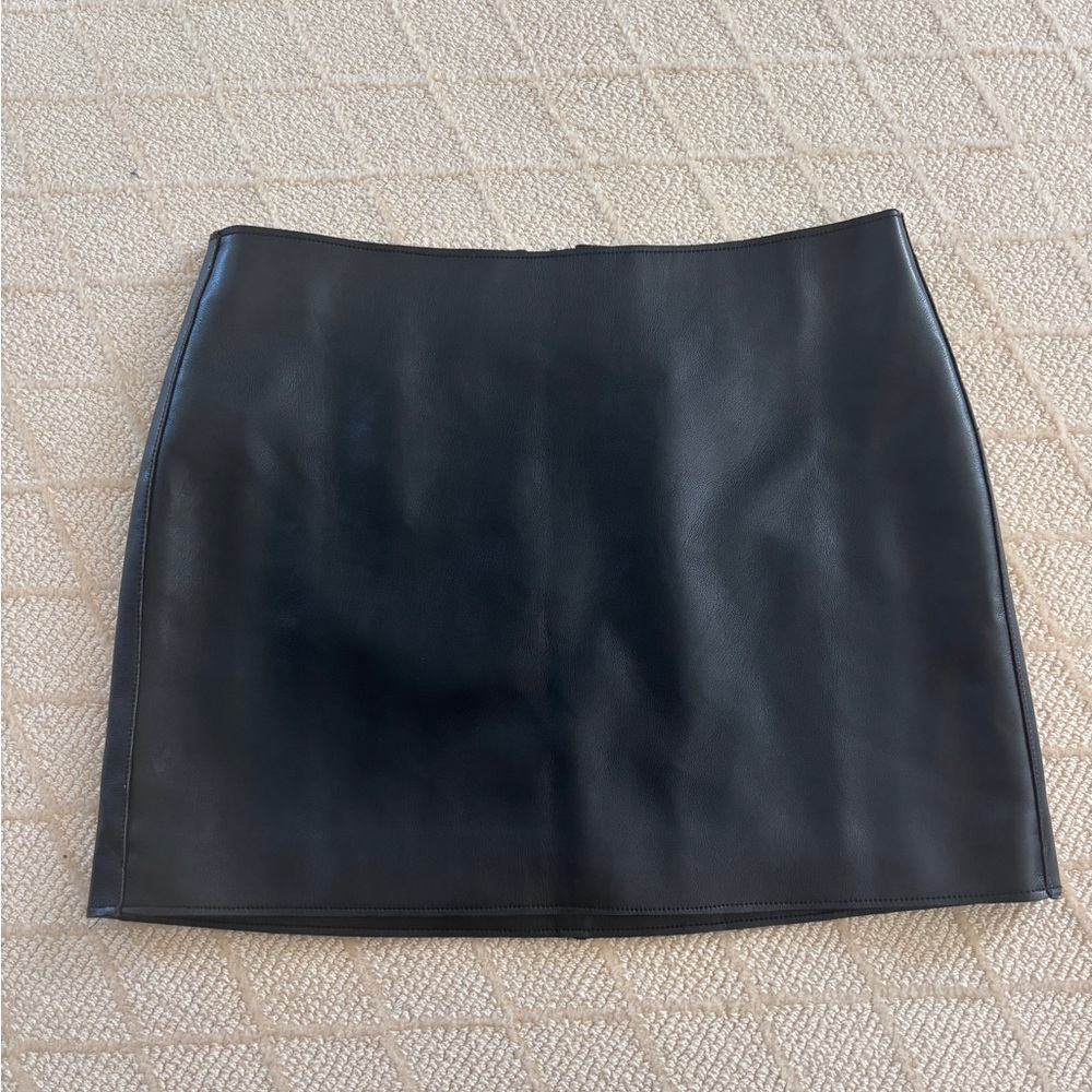 Mango Black Leather Pencil Skirt